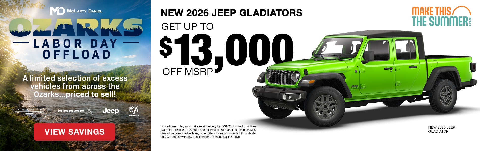 Get up to $13,000 off MSRP on NEW 2026 JEEP GLADIATORS!