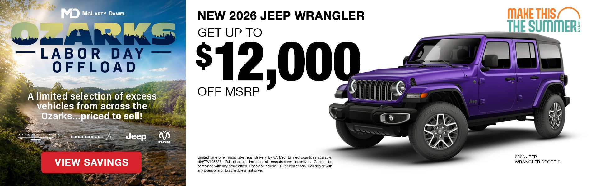 Get up to $12,000 off MSRP on NEW 2026 JEEP WRANGLERS!