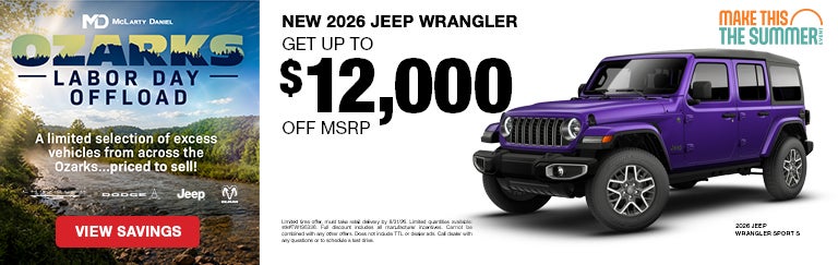 Get up to $12,000 off MSRP on NEW 2026 JEEP WRANGLERS!