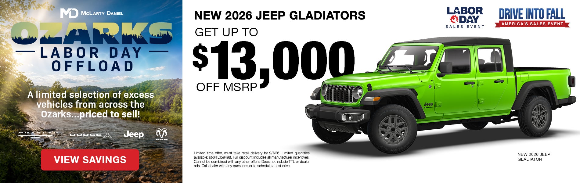 Get up to $13,000 off MSRP on NEW 2026 JEEP GLADIATORS!