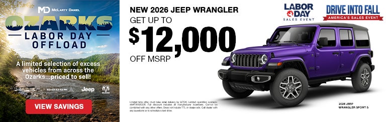 Get up to $12,000 off MSRP on NEW 2026 JEEP WRANGLERS!